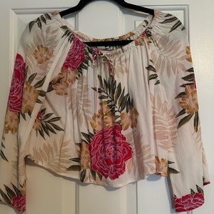 Billabong Long Sleeve Floral and Beige Flowy Top. Size Small.